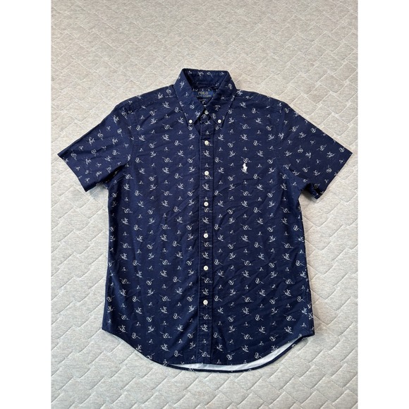 Polo Ralph Lauren Shirt Mens Small Classic Fit Short Sleeve Nautical Print - Picture 1 of 8